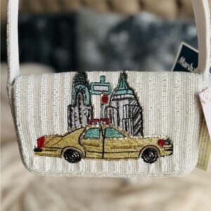 Marshalls Cream and Gold Embroidered Cityscape Shoulder Bag